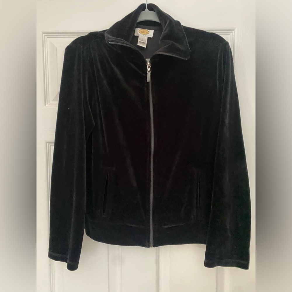 Talbots Petite velour , black zip up sweatshirt and drawstring, loungewear pant